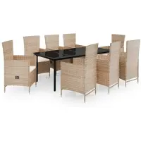 vidaXL Salon de jardin 9 pièces avec coussins Beige