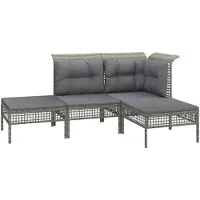 vidaXL Ensemble salon de jardin 4 pièces avec coussins Gris Poly rotin
