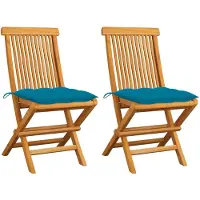 vidaXL Chaises de jardin avec coussins bleu clair 2 pcs. Bois massif teck
