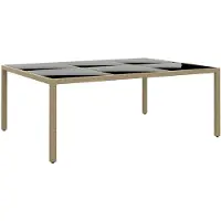 vidaXL Table de jardin 200x150x75 cm verre dur et poly rotin beige