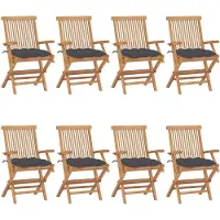 vidaXL Chaises de jardin avec coussins anthracite 8 pcs. Bois massif teck