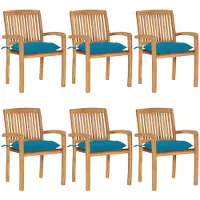 vidaXL Chaises de jardin empilables avec coussins 6 pcs. Bois massif teck