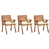 vidaXL Chaises de jardin avec coussins 3 pcs. Bois massif acacia