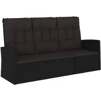 vidaXL Banc de jardin avec fonction chaise longue & coussins Noir 173cm Poly rotin