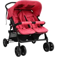 vidaXL Poussette jumelle rouge acier