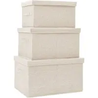 vidaXL Ensemble de 3 boîtes de rangement Empilables Tissu Crème