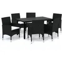 vidaXL Ensemble de jardin 7 pièces avec coussins Poly rotin noir