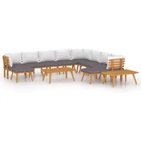 vidaXL Ensemble de salon de jardin de 12 pièces avec coussins en bois massif d'acacia