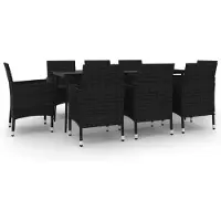 vidaXL Salon de jardin 9 pièces avec coussins Poly rotin et verre