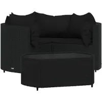 vidaXL Ensemble salon de jardin 4 pièces avec coussins noir poly rotin