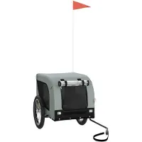vidaXL Remorque pour vélo Chiens Gris et noir Tissu Oxford et fer