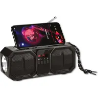 Denver Radio d'urgence - Haut-parleur Bluetooth - Banque d'énergie solaire - 80W - Radio FM - Lampe de poche - USB - BTG158 - Noir