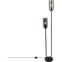 QAZQA Lampadaire Art Déco noir avec verre fumé 2 lumières - Laura