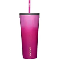 Corkcicle Tasse Isotherme Corkcicle Cold Cup avec Paille Glittey Rose Ombre 710 ml