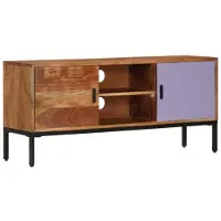vidaXL Armoire TV brun miel et gris 110x30x50 cm bois massif acacia