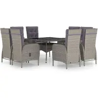 vidaXL Salon de jardin 9 pièces Poly rotin et verre Gris