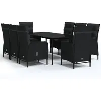 vidaXL Salon de jardin 9 pièces avec coussins Noir