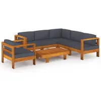 vidaXL Ensemble de salon de jardin 7 pièces avec coussins gris foncé en bois d'acacia