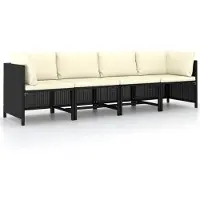 vidaXL Canapé de jardin 4 places avec coussins Noir Poly Rattan