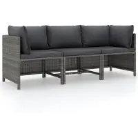 vidaXL Canapé de jardin 3 places avec coussins Gris Poly rotin