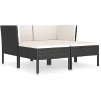 vidaXL Ensemble salon de jardin 4 pièces avec coussins Poly rotin noir
