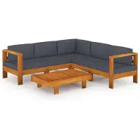 vidaXL Ensemble de salon de jardin 6 pièces avec coussins gris foncé en bois d'acacia