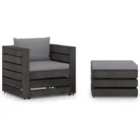 vidaXL Ensemble salon de jardin 2 pièces avec coussins Gris Bois imprégné
