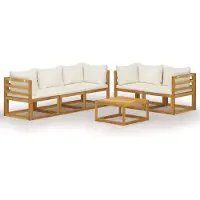 vidaXL Ensemble de salon de jardin 6 pièces avec coussins Crème Bois massif Acacia