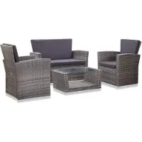 vidaXL Salon de jardin 4 pcs avec coussins résine tressée gris46086