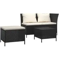 vidaXL Ensemble de salon de jardin 3 pièces avec coussins noir poly rotin