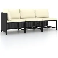 vidaXL Ensemble de salon de jardin 3 pièces avec coussins Noir Poly Rattan