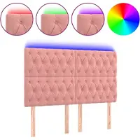 vidaXL LED Tête de lit rose 144x7x118/128 cm velours