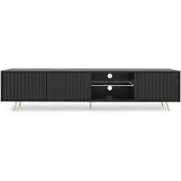 Selsey TV-Lowboard Bello noir avec éclairage LED blanc façade à lamelles pieds dorés largeur 175 cm