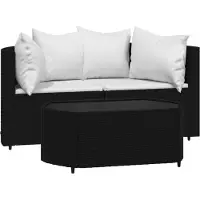 vidaXL Ensemble de salon de jardin 3 pièces avec coussins noir poly rotin