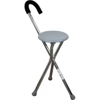 Mobiclinic Gloria - Canne avec siège - Jusqu'à 90 kg - Pliable - Aluminium - Canne tripode - Embouts antidérapants - Canne chaise - Canne orthopédique - Poignée ergonomique - Gris