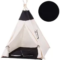 Springos Tipi Tente Pour Enfant En Coton - Noir - 160x120x100 Cm - 2 Coussins Inclus