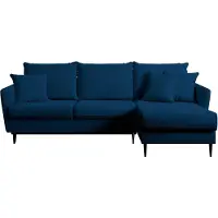 Selsey Canapé-lit d'angle Volio bleu foncé velours hydrophobe pieds noirs