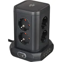 Brennenstuhl 1153560000 Tour de prises - 8x + 4x USB, 2m, noir, avec interrupteur