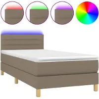 vidaXL Lit Boxspring avec matelas & LED Taupe 90x200 cm Tissu
