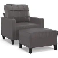 vidaXL Fauteuil avec tabouret Gris 60 cm Similicuir