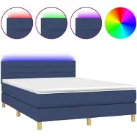 vidaXL Lit Boxspring avec matelas & LED Bleu 140x200 cm Tissu