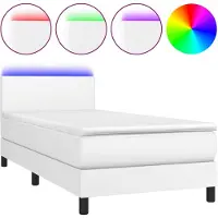 vidaXL Lit Boxspring avec matelas & LED Blanc 100x200 cm Similicuir
