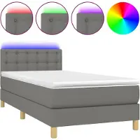 vidaXL Lit boxspring avec matelas & LED gris foncé 90x190 cm Tissu