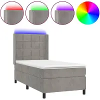 vidaXL Lit boxspring avec matelas & LED gris clair 100x200 cm velours