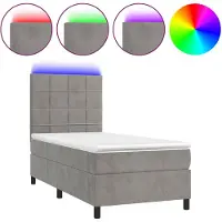 vidaXL Lit boxspring avec matelas & LED gris clair 100x200 cm velours