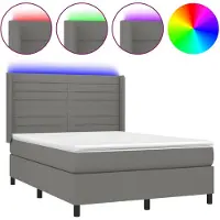 vidaXL Lit boxspring avec matelas & LED gris foncé 140x190 cm Tissu
