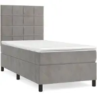 vidaXL Lit boxspring avec matelas gris clair 100x200 cm velours