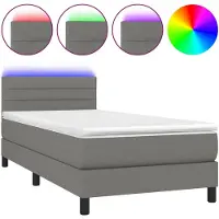 vidaXL Lit boxspring avec matelas & LED gris foncé 90x190 cm Tissu