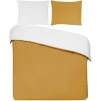 DoubleDry Housse de couette DoubleDry 100% coton Percal - 240x200/220 cm Lits-Jumeaux - Douce, respirante et douce pour la peau - Ochre/White