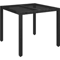 vidaXL Table de jardin avec plateau en verre noir 90x90x75 cm Poly rotin